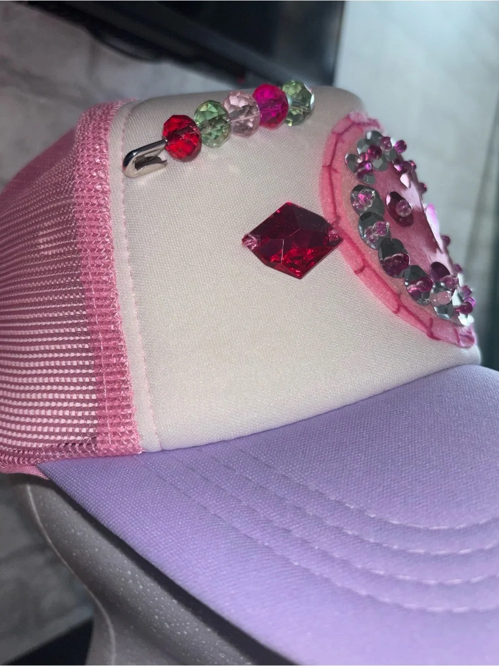 Handmade Design Women’s Pink & Lavender Sequin Butterfly Trucker Hat